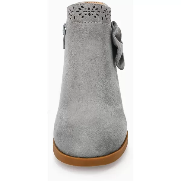 Girls Kids Bow Knot Ankle Boots Faux Suede V Cutout Low Stacked Heel Side Zipper Chelsea Shoes