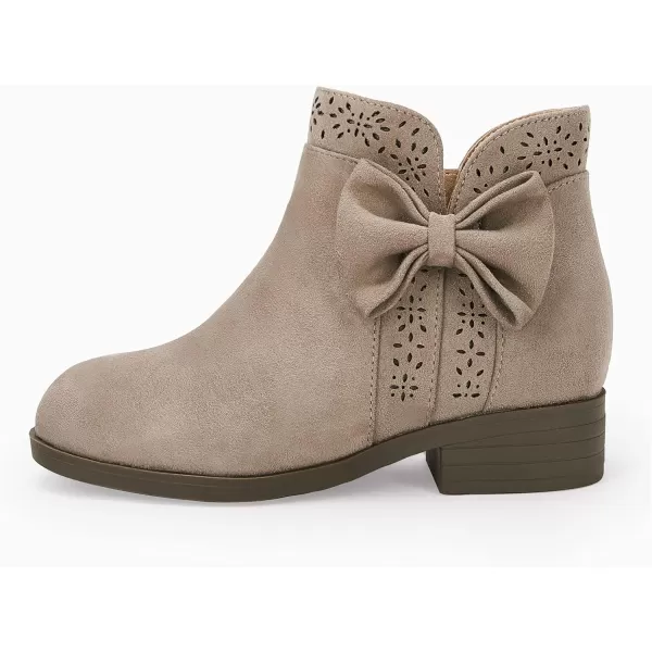 Girls Kids Bow Knot Ankle Boots Faux Suede V Cutout Low Stacked Heel Side Zipper Chelsea Shoes