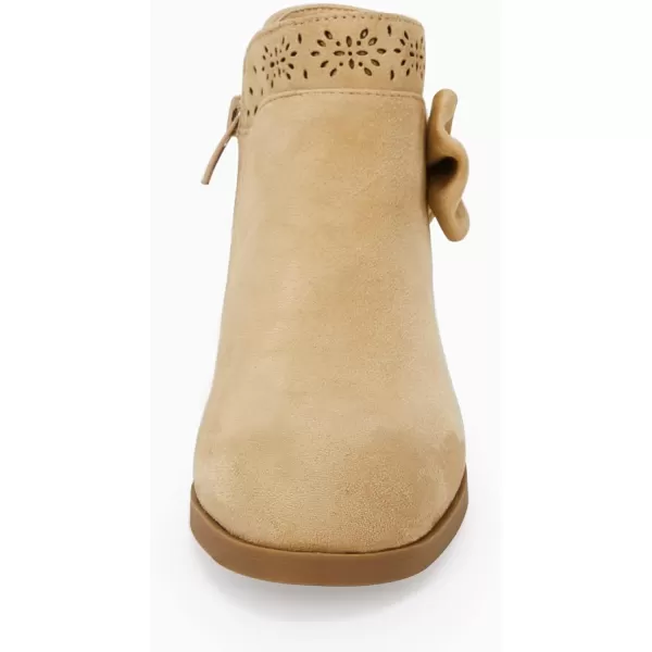Girls Kids Bow Knot Ankle Boots Faux Suede V Cutout Low Stacked Heel Side Zipper Chelsea Shoes