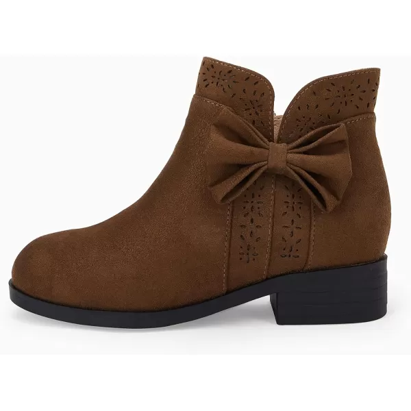 Girls Kids Bow Knot Ankle Boots Faux Suede V Cutout Low Stacked Heel Side Zipper Chelsea Shoes