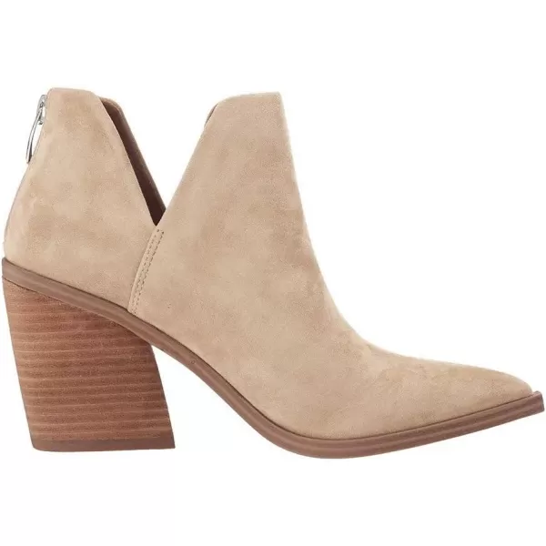 Kathemoi Womens Slip on Ankle Boots V Cutout Pointed Toe Chunky Stacked Mid Heel Booties