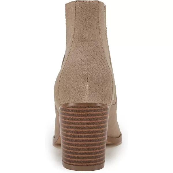 Kathemoi Womens Slip on Ankle Boots V Cutout Pointed Toe Chunky Stacked Mid Heel Booties