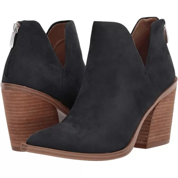 Kathemoi Womens Slip on Ankle Boots V Cutout Pointed Toe Chunky Stacked Mid Heel Booties
