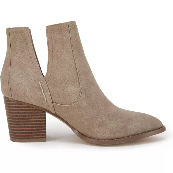 Kathemoi Womens Slip on Ankle Boots V Cutout Pointed Toe Chunky Stacked Mid Heel Booties
