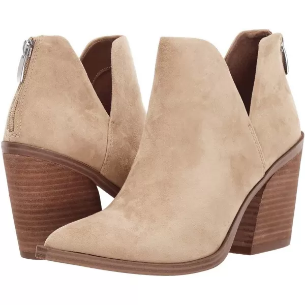 Kathemoi Womens Slip on Ankle Boots V Cutout Pointed Toe Chunky Stacked Mid Heel Booties