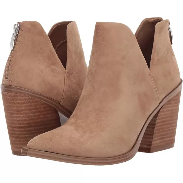 Kathemoi Womens Slip on Ankle Boots V Cutout Pointed Toe Chunky Stacked Mid Heel Booties