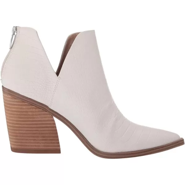 Kathemoi Womens Slip on Ankle Boots V Cutout Pointed Toe Chunky Stacked Mid Heel Booties