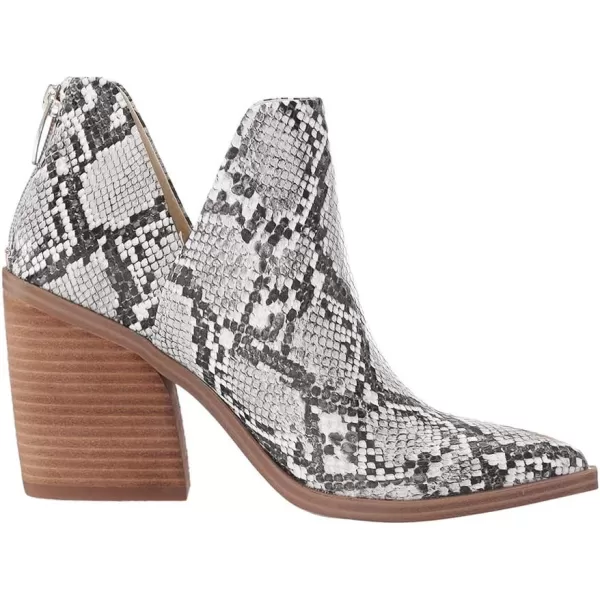 Kathemoi Womens Slip on Ankle Boots V Cutout Pointed Toe Chunky Stacked Mid Heel Booties