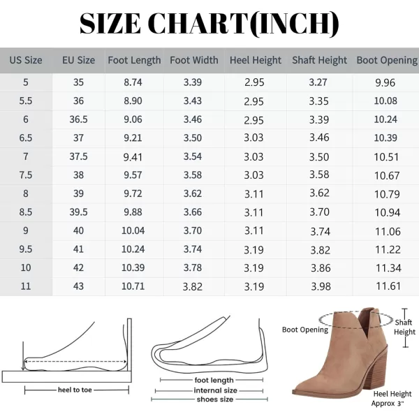 Kathemoi Womens Slip on Ankle Boots V Cutout Pointed Toe Chunky Stacked Mid Heel Booties