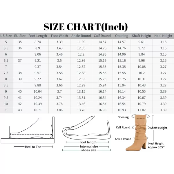 Syktkmx Womens Winter Slouchy High Heel Boots Mid Calf Suede Slip on Chunky Block Pointed Toe Boots