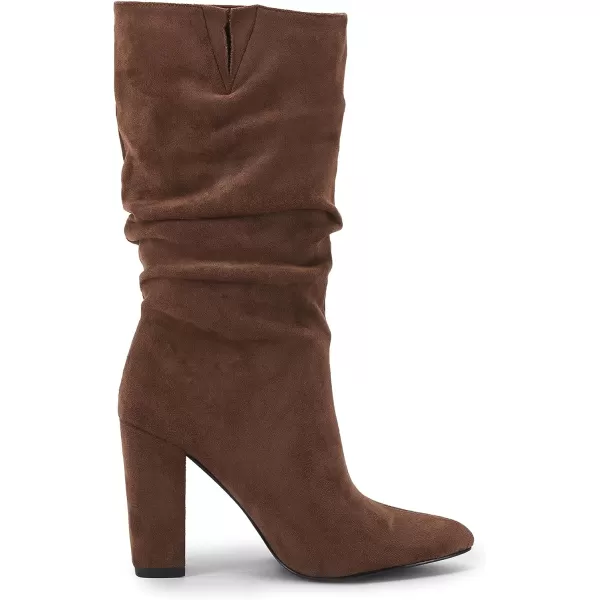 Syktkmx Womens Winter Slouchy High Heel Boots Mid Calf Suede Slip on Chunky Block Pointed Toe Boots