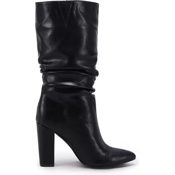 Syktkmx Womens Winter Slouchy High Heel Boots Mid Calf Suede Slip on Chunky Block Pointed Toe Boots