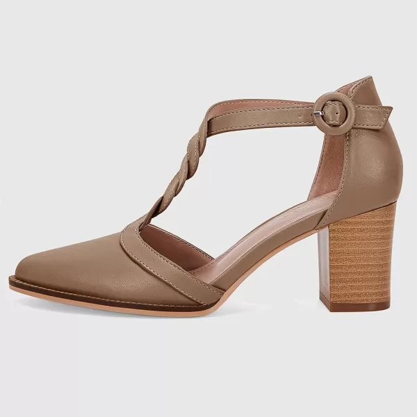 Womens Block Chunky Heels T Strap Dress Shoes Closed Toe Braided Stacked Heeled Sandals Pumps