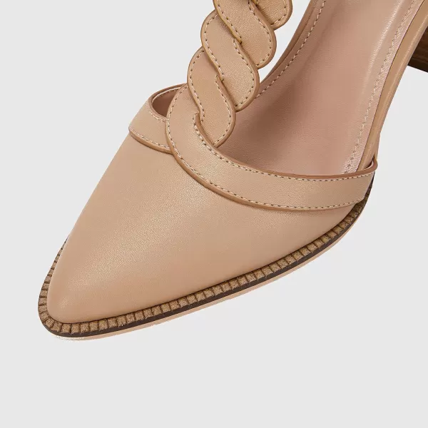 Womens Block Chunky Heels T Strap Dress Shoes Closed Toe Braided Stacked Heeled Sandals Pumps