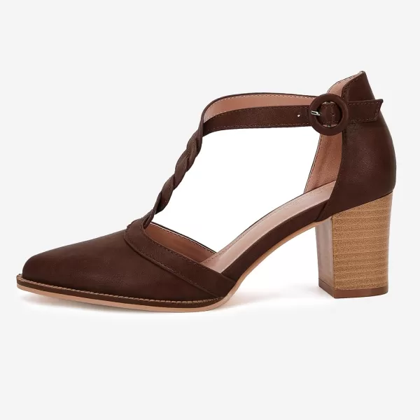 Womens Block Chunky Heels T Strap Dress Shoes Closed Toe Braided Stacked Heeled Sandals Pumps