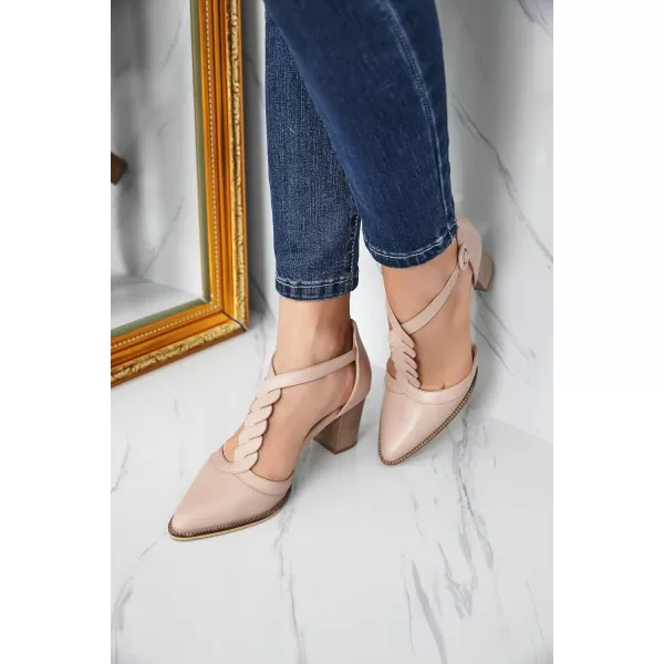 Womens Block Chunky Heels T Strap Dress Shoes Closed Toe Braided Stacked Heeled Sandals Pumps