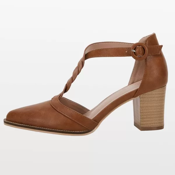 Womens Block Chunky Heels T Strap Dress Shoes Closed Toe Braided Stacked Heeled Sandals Pumps