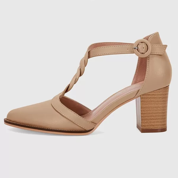 Womens Block Chunky Heels T Strap Dress Shoes Closed Toe Braided Stacked Heeled Sandals Pumps