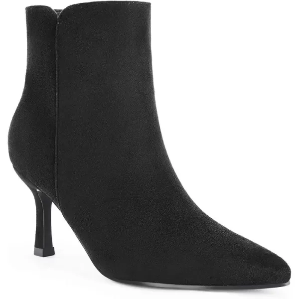 Coutgo Women's Kitten Heel Booties Pointed Toe Low Stiletto Side Zipper Ankle Boots Shoes