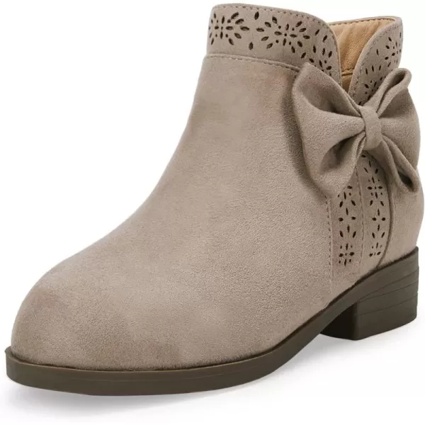 Girls Kids Bow Knot Ankle Boots Faux Suede V Cutout Low Stacked Heel Side Zipper Chelsea Shoes