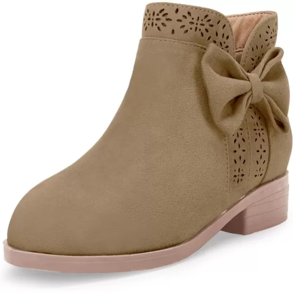 Girls Kids Bow Knot Ankle Boots Faux Suede V Cutout Low Stacked Heel Side Zipper Chelsea Shoes