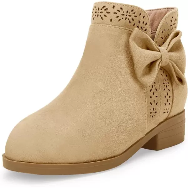 Girls Kids Bow Knot Ankle Boots Faux Suede V Cutout Low Stacked Heel Side Zipper Chelsea Shoes