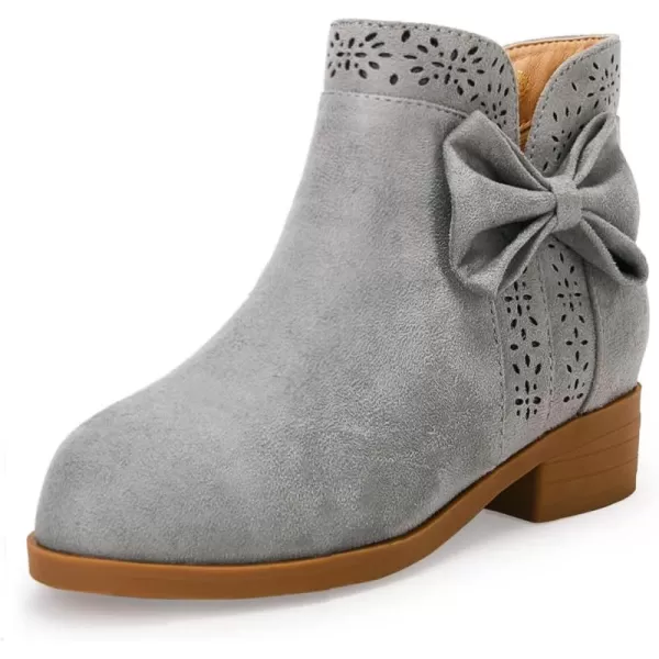 Girls Kids Bow Knot Ankle Boots Faux Suede V Cutout Low Stacked Heel Side Zipper Chelsea Shoes