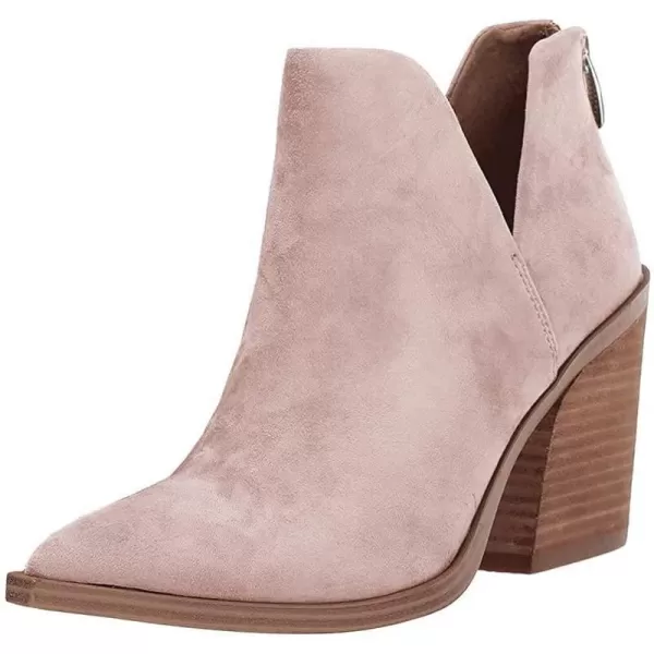 Kathemoi Womens Slip on Ankle Boots V Cutout Pointed Toe Chunky Stacked Mid Heel Booties
