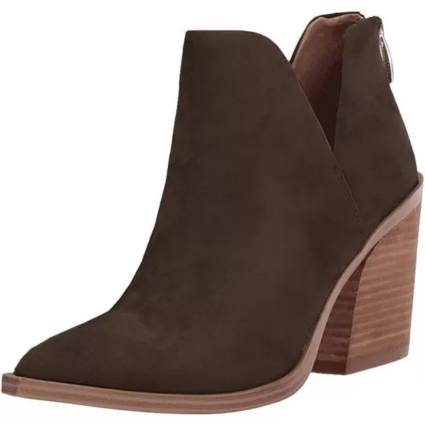 Kathemoi Womens Slip on Ankle Boots V Cutout Pointed Toe Chunky Stacked Mid Heel Booties