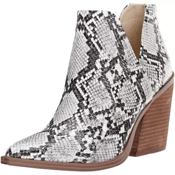 Kathemoi Womens Slip on Ankle Boots V Cutout Pointed Toe Chunky Stacked Mid Heel Booties