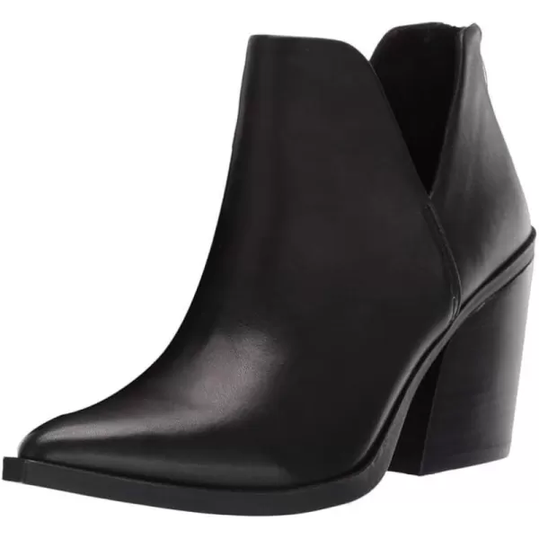 Kathemoi Womens Slip on Ankle Boots V Cutout Pointed Toe Chunky Stacked Mid Heel Booties