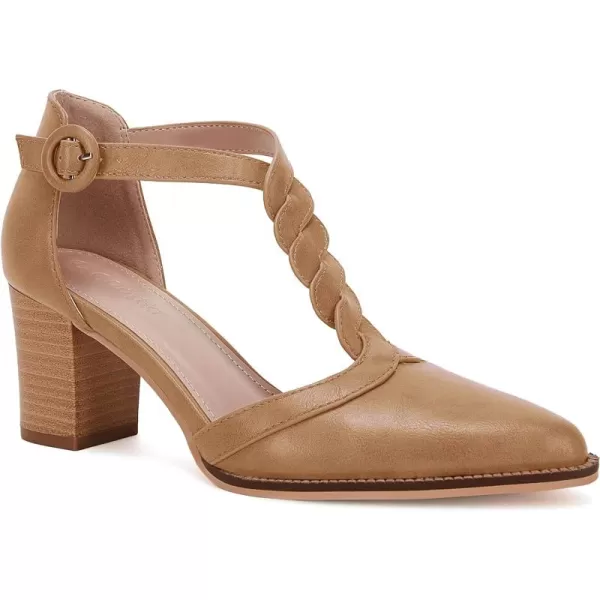 Womens Block Chunky Heels T Strap Dress Shoes Closed Toe Braided Stacked Heeled Sandals Pumps