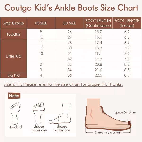 Coutgo Boys Girls Chukka Boots Comfort Round Toe Outdoor Lace Up Ankle Booties