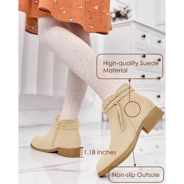 Coutgo Girls Ankle Boots Cowgirl Braided Fringe Strap Chunky Low Heel Suede Booties Western Walking Shoes Toddler Little Kid Big Kid
