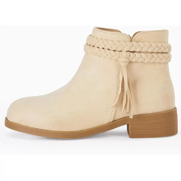 Coutgo Girls Ankle Boots Cowgirl Braided Fringe Strap Chunky Low Heel Suede Booties Western Walking Shoes Toddler Little Kid Big Kid