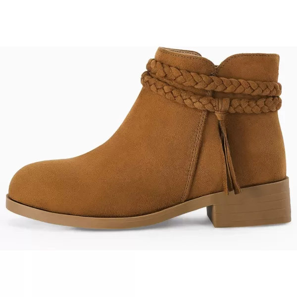 Coutgo Girls Ankle Boots Cowgirl Braided Fringe Strap Chunky Low Heel Suede Booties Western Walking Shoes Toddler Little Kid Big Kid