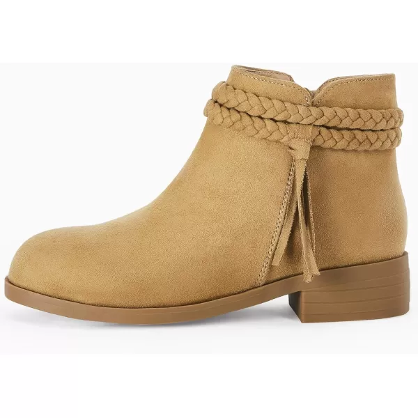 Coutgo Girls Ankle Boots Cowgirl Braided Fringe Strap Chunky Low Heel Suede Booties Western Walking Shoes Toddler Little Kid Big Kid