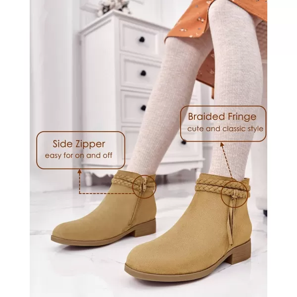 Coutgo Girls Ankle Boots Cowgirl Braided Fringe Strap Chunky Low Heel Suede Booties Western Walking Shoes Toddler Little Kid Big Kid