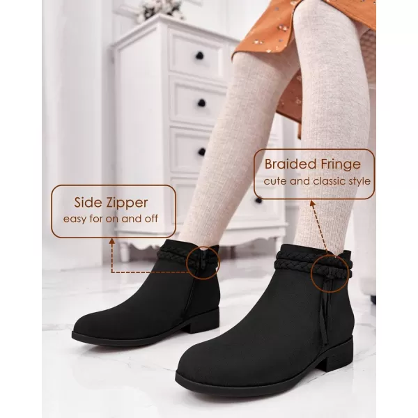 Coutgo Girls Ankle Boots Cowgirl Braided Fringe Strap Chunky Low Heel Suede Booties Western Walking Shoes Toddler Little Kid Big Kid