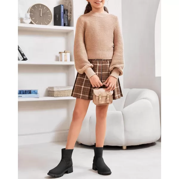 Coutgo Girls Boots Kids Combat Chelsea Ankle Booties Chunky Heel Lug Sole Elastic Fall Fashion Shoes Toddler Little Kid Big Kid Toddler Little Kid Big Kid