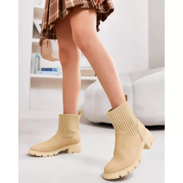 Coutgo Girls Boots Kids Combat Chelsea Ankle Booties Chunky Heel Lug Sole Elastic Fall Fashion Shoes Toddler Little Kid Big Kid Toddler Little Kid Big Kid