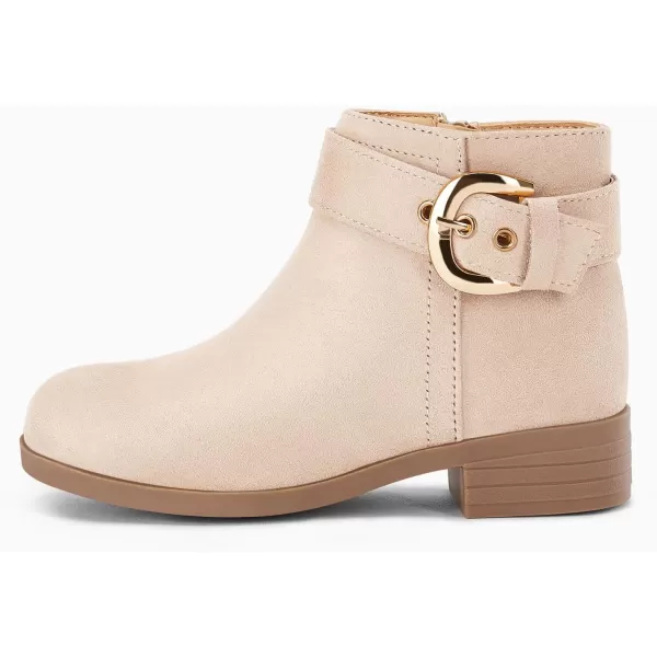 Coutgo Girls Boots Round Toe Low Heel Ankle Boot with Classic Side Zipper and Buckle Dress Booties for Little Kids/Big Kids
