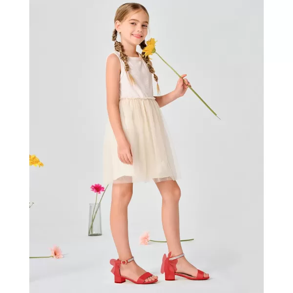 Coutgo Girl's Bow Knot Dress Sandals Low Heel Princess One Strap Flats Rhinestone Wedding Party Shoes for Kids
