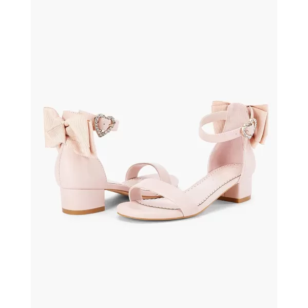 Coutgo Girl's Bow Tie Heeled Sandals Open Toe Chunky Low Heel Rhinestone Princess Dress Shoes