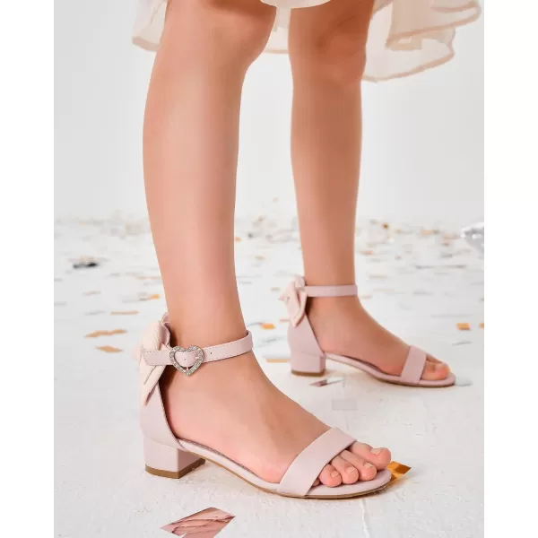 Coutgo Girl's Bow Tie Heeled Sandals Open Toe Chunky Low Heel Rhinestone Princess Dress Shoes
