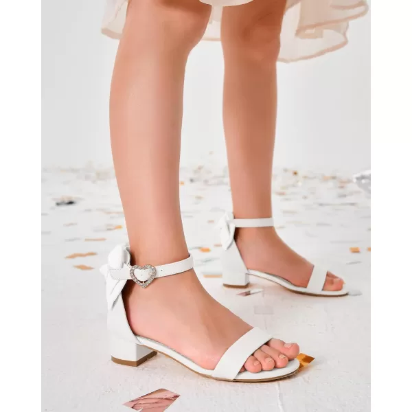 Coutgo Girl's Bow Tie Heeled Sandals Open Toe Chunky Low Heel Rhinestone Princess Dress Shoes