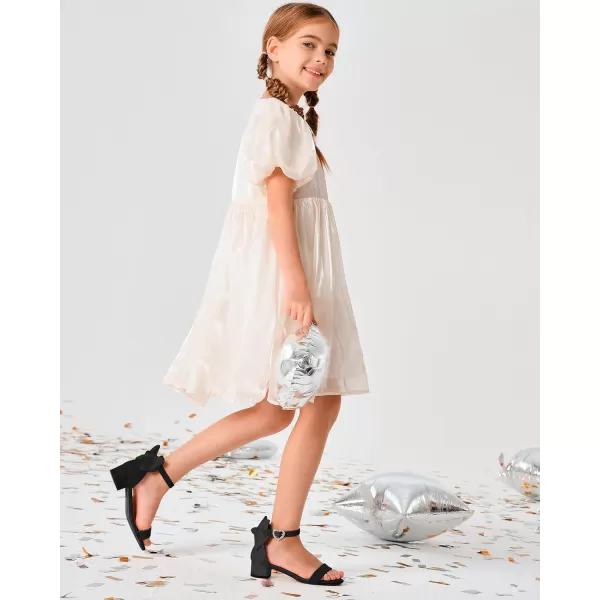 Coutgo Girl's Bow Tie Heeled Sandals Open Toe Chunky Low Heel Rhinestone Princess Dress Shoes