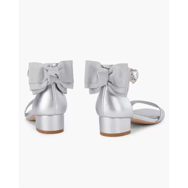 Coutgo Girl's Bow Tie Heeled Sandals Open Toe Chunky Low Heel Rhinestone Princess Dress Shoes