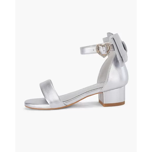 Coutgo Girl's Bow Tie Heeled Sandals Open Toe Chunky Low Heel Rhinestone Princess Dress Shoes