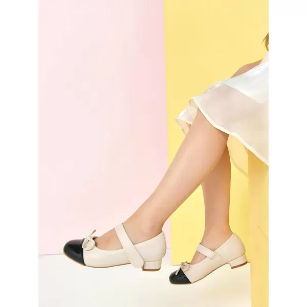 Coutgo Girls Dress Shoes Mary Jane Low Heel Bow Two Toned Wedding Party Princess Shoes for Toddler Little Big Kids